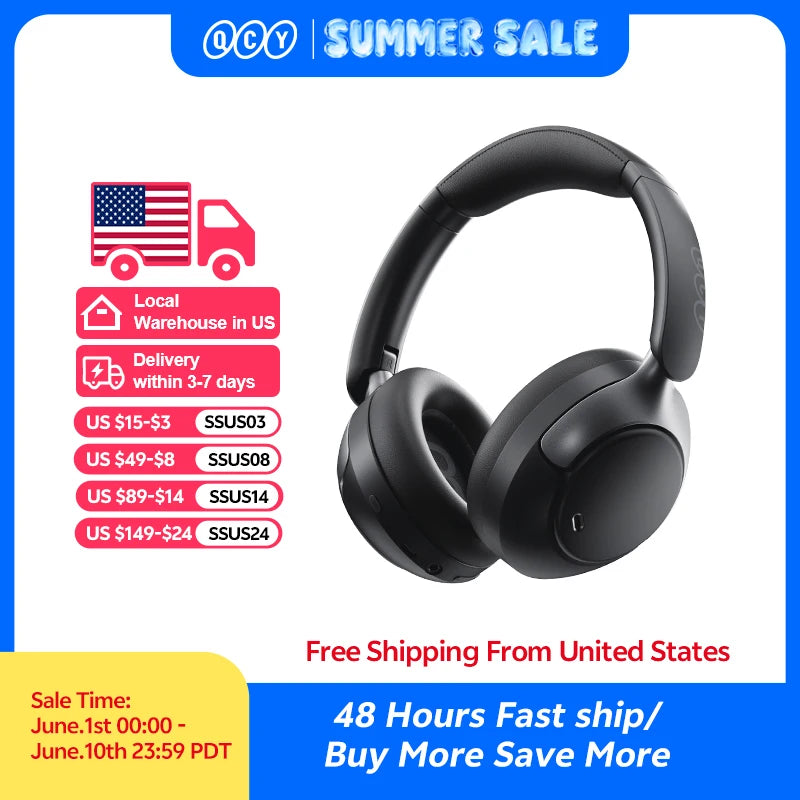 QCY H3 Pro ANC Wireless Headphone 50dB Noise Canceling Hi-Res Spatial Audio Earphone with LDAC Bluetooth 5.4 Over Ear Headset
