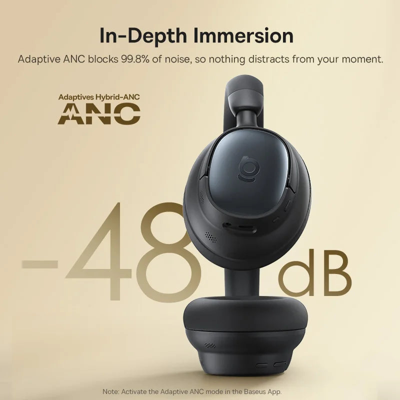 Baseus Bowie MH1 Bluetooth Headphones 48dB Noise Cancellation Hi-res LDAC Over Ear Headset Audio Wireless Earphone Earbuds